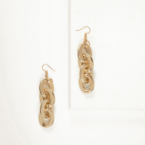 Unique Design//Multi Lock Style Drop Earrings Gold - Picture 8 of 8